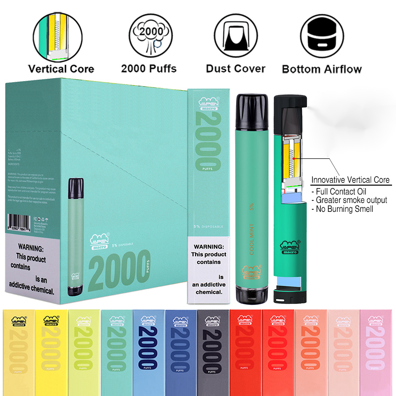 Authentieke VAPEN MACRO 2000 ZAKEN WEGGEVOERDE VAPE PEN MET VERTICALE COIL PLUS XXL XTRA Extra Flex Vaporizer Pre-Filled Bars E CIGS Vaporizers